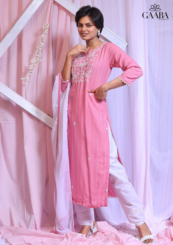 Buy Baby Pink Dobby Kurti with Baby Pink Cotton Silk Pants Kurti Set by  Colorauction  Online shopping for Kurtis in India